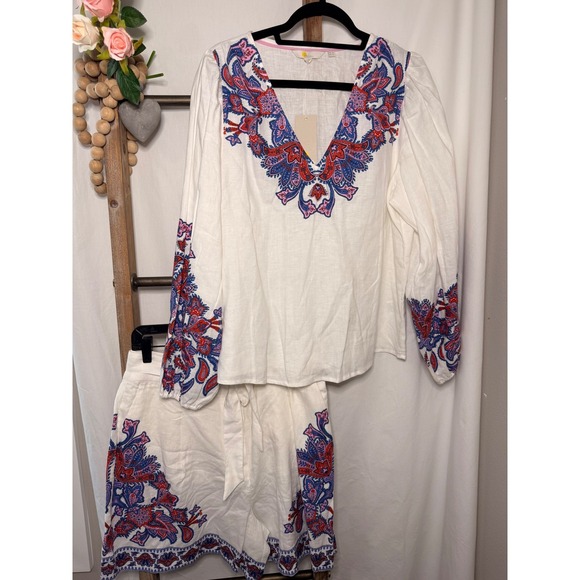 Boden Other - Boden Womens White Linen Paisley Embroidered Tunic Top and Shorts Set US 10 NEW